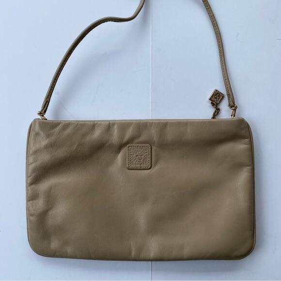 Vintage Anne Klein for Calderon Tan Leather Crossbody Bag - Picture 1 of 11
